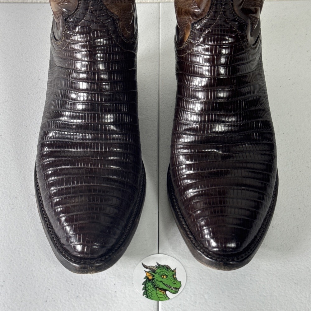 Lucchese Classics Exotic Brown Cowboy Boots 6.5 B Seared Ring Lizard & Goat Skin - Picture 6 of 16